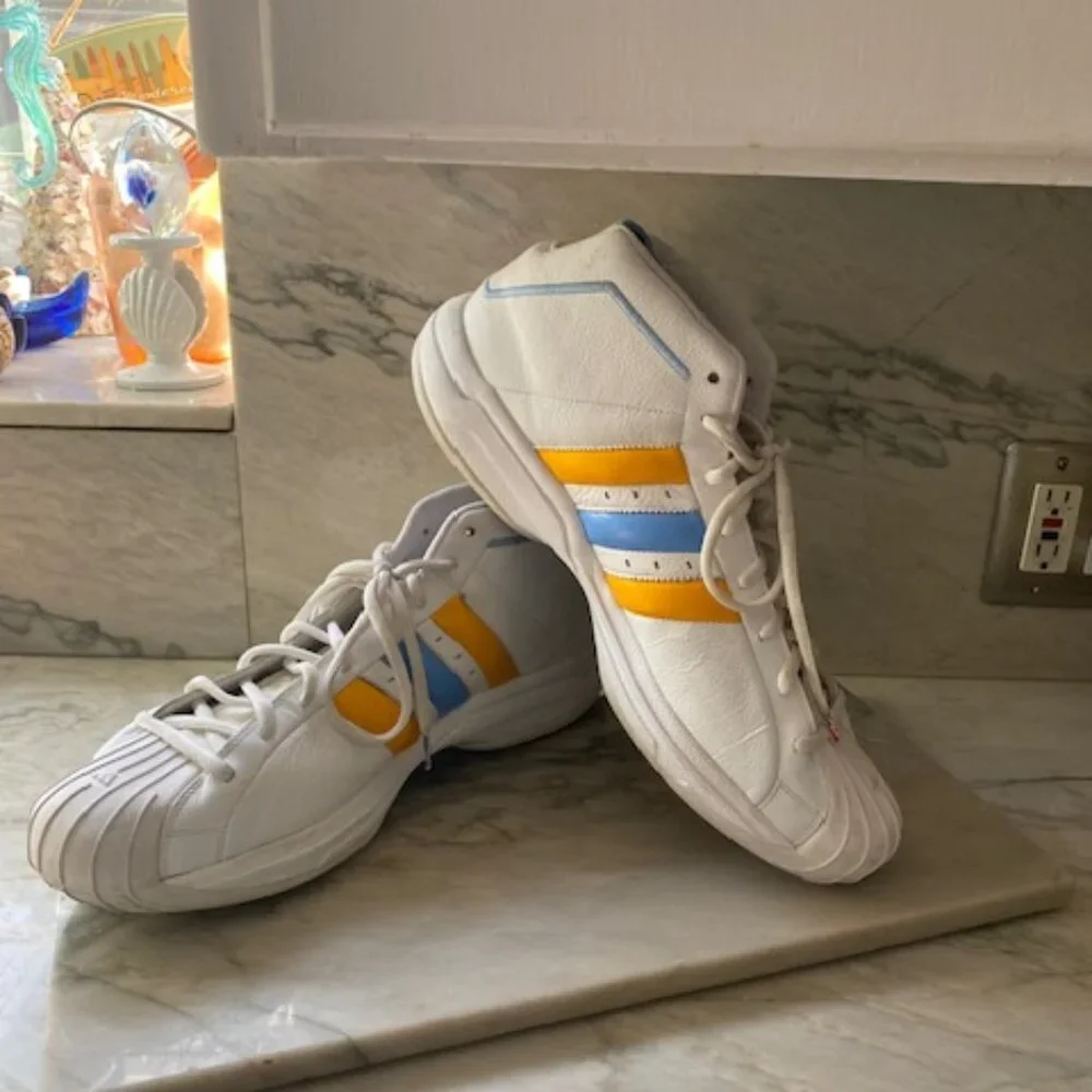 Adidas Basketball Shoes High Top White Blue Yellow Denver Nuggets Pro Size 20